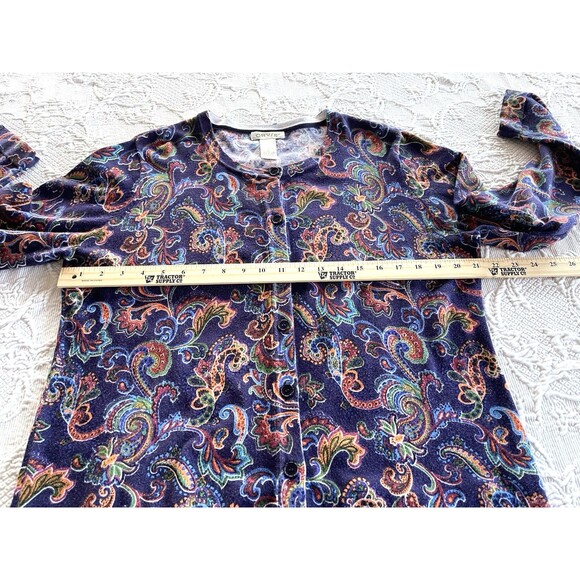 Orvis Purple Multicolor Paisley Cardigan 100% Cotton RN# 70534 Ladies Large - Picture 2 of 10